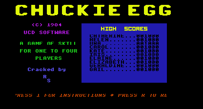 Chuckie egg Title Screen